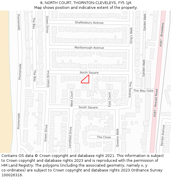 8, NORTH COURT, THORNTON-CLEVELEYS, FY5 1JA: Location map and indicative extent of plot