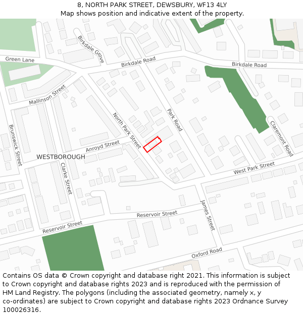 8, NORTH PARK STREET, DEWSBURY, WF13 4LY: Location map and indicative extent of plot