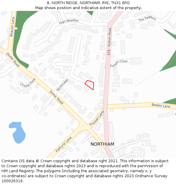 8, NORTH RIDGE, NORTHIAM, RYE, TN31 6PG: Location map and indicative extent of plot