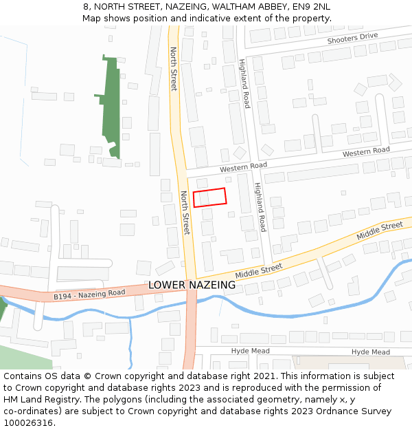 8, NORTH STREET, NAZEING, WALTHAM ABBEY, EN9 2NL: Location map and indicative extent of plot