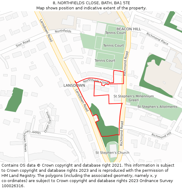 8, NORTHFIELDS CLOSE, BATH, BA1 5TE: Location map and indicative extent of plot