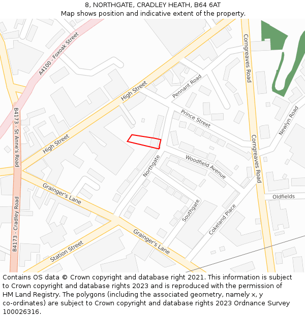 8, NORTHGATE, CRADLEY HEATH, B64 6AT: Location map and indicative extent of plot