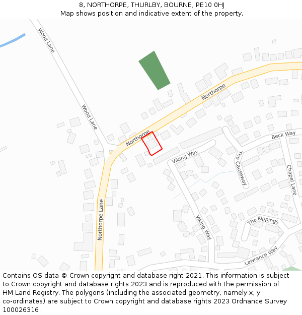 8, NORTHORPE, THURLBY, BOURNE, PE10 0HJ: Location map and indicative extent of plot