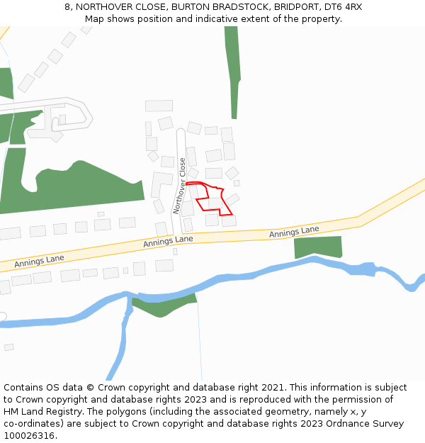 8, NORTHOVER CLOSE, BURTON BRADSTOCK, BRIDPORT, DT6 4RX: Location map and indicative extent of plot