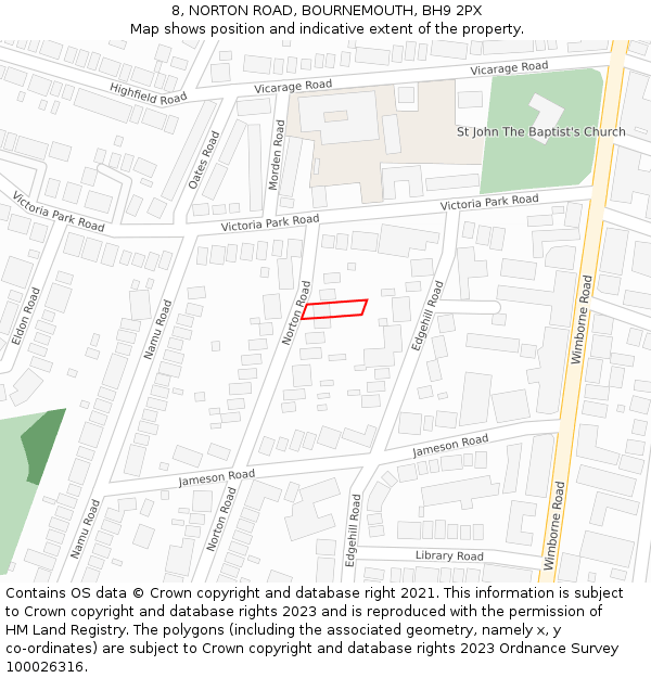8, NORTON ROAD, BOURNEMOUTH, BH9 2PX: Location map and indicative extent of plot