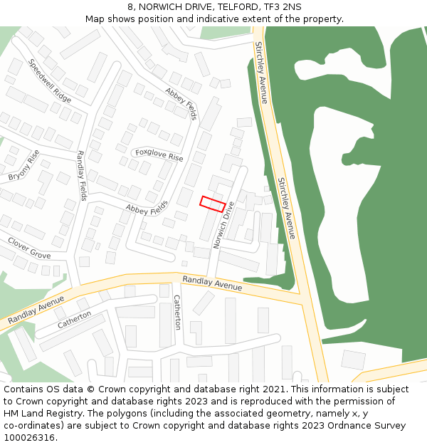 8, NORWICH DRIVE, TELFORD, TF3 2NS: Location map and indicative extent of plot