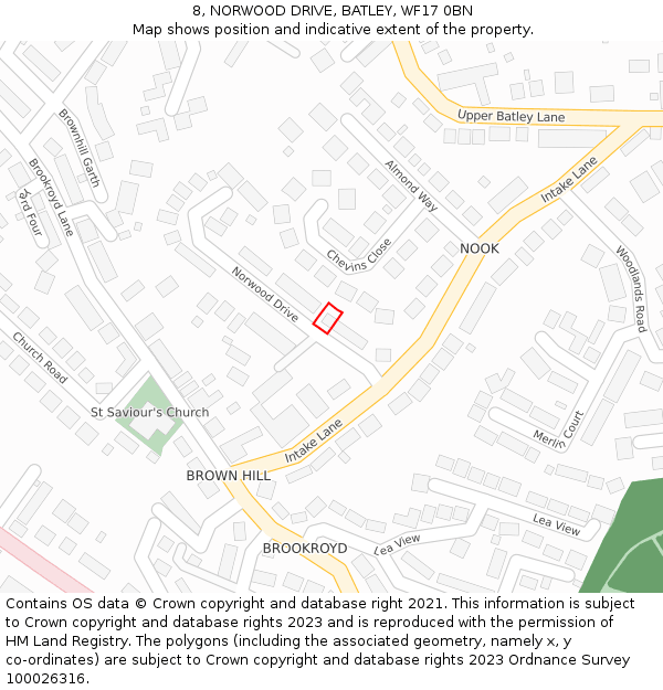 8, NORWOOD DRIVE, BATLEY, WF17 0BN: Location map and indicative extent of plot