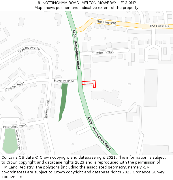 8, NOTTINGHAM ROAD, MELTON MOWBRAY, LE13 0NP: Location map and indicative extent of plot