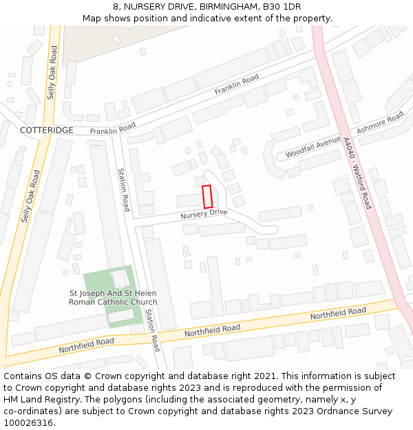 8, NURSERY DRIVE, BIRMINGHAM, B30 1DR: Location map and indicative extent of plot