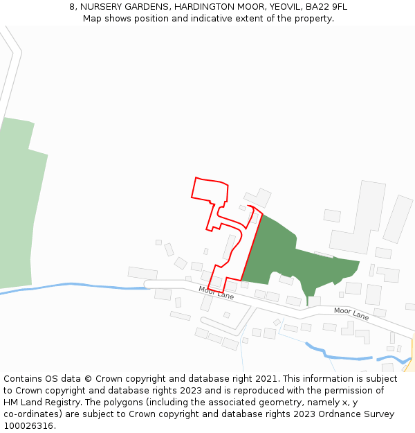 8, NURSERY GARDENS, HARDINGTON MOOR, YEOVIL, BA22 9FL: Location map and indicative extent of plot