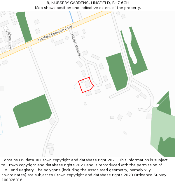 8, NURSERY GARDENS, LINGFIELD, RH7 6GH: Location map and indicative extent of plot