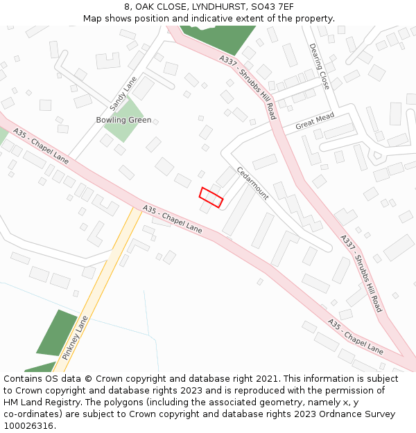 8, OAK CLOSE, LYNDHURST, SO43 7EF: Location map and indicative extent of plot