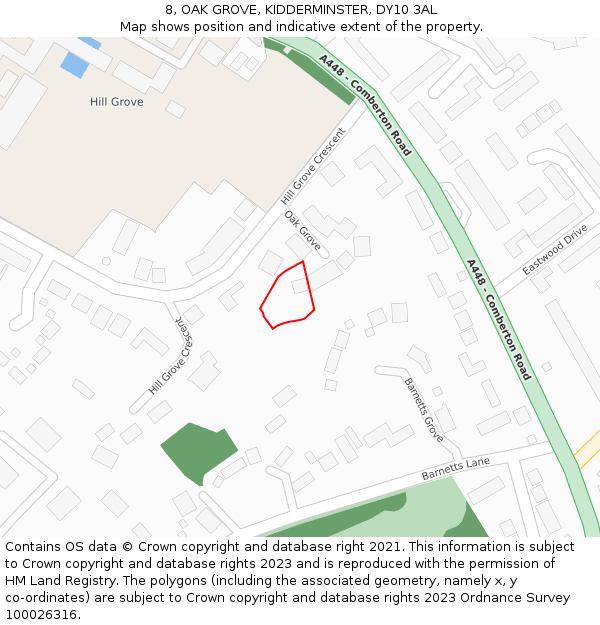 8, OAK GROVE, KIDDERMINSTER, DY10 3AL: Location map and indicative extent of plot