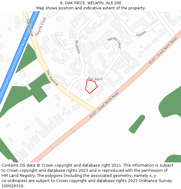 8, OAK PIECE, WELWYN, AL6 0XE: Location map and indicative extent of plot