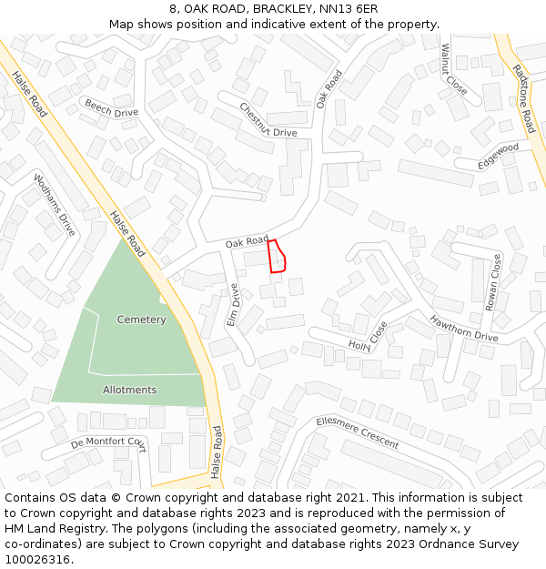 8, OAK ROAD, BRACKLEY, NN13 6ER: Location map and indicative extent of plot