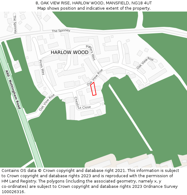 8, OAK VIEW RISE, HARLOW WOOD, MANSFIELD, NG18 4UT: Location map and indicative extent of plot
