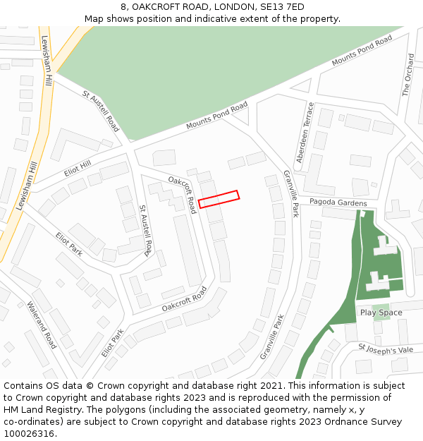 8, OAKCROFT ROAD, LONDON, SE13 7ED: Location map and indicative extent of plot