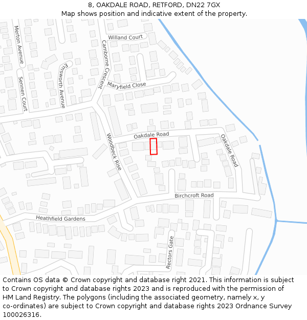 8, OAKDALE ROAD, RETFORD, DN22 7GX: Location map and indicative extent of plot