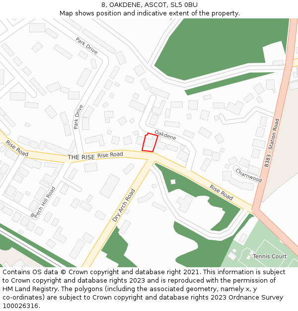 8, OAKDENE, ASCOT, SL5 0BU: Location map and indicative extent of plot