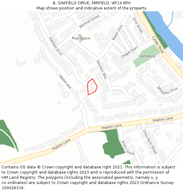 8, OAKFIELD DRIVE, MIRFIELD, WF14 8PX: Location map and indicative extent of plot