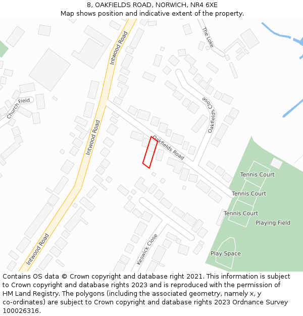 8, OAKFIELDS ROAD, NORWICH, NR4 6XE: Location map and indicative extent of plot