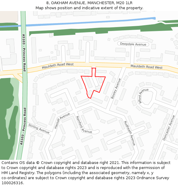 8, OAKHAM AVENUE, MANCHESTER, M20 1LR: Location map and indicative extent of plot