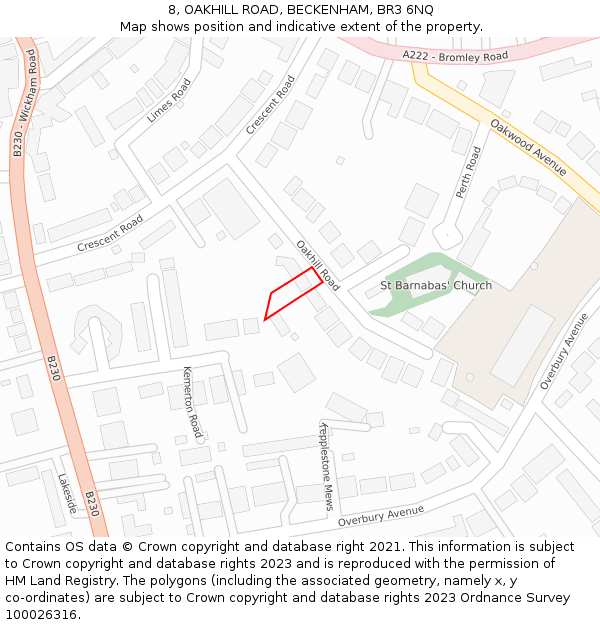 8, OAKHILL ROAD, BECKENHAM, BR3 6NQ: Location map and indicative extent of plot