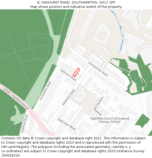 8, OAKHURST ROAD, SOUTHAMPTON, SO17 1PP: Location map and indicative extent of plot