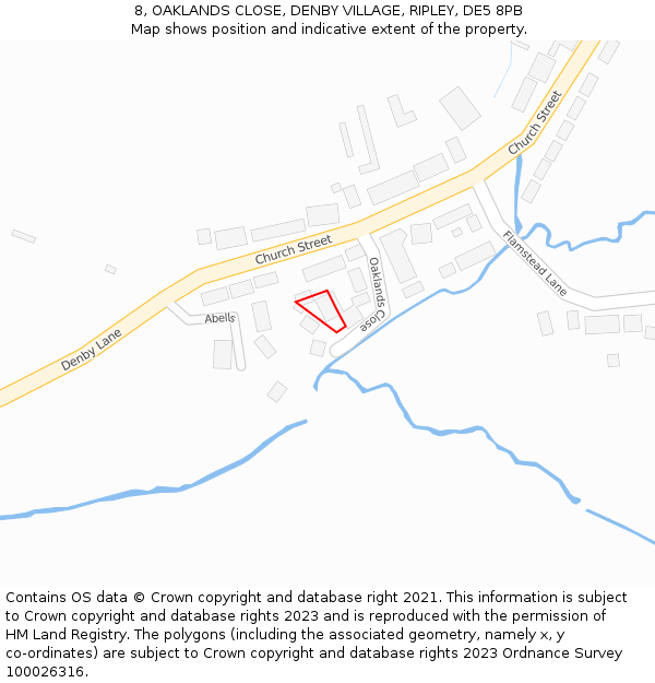 8, OAKLANDS CLOSE, DENBY VILLAGE, RIPLEY, DE5 8PB: Location map and indicative extent of plot