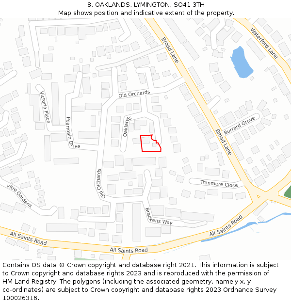 8, OAKLANDS, LYMINGTON, SO41 3TH: Location map and indicative extent of plot