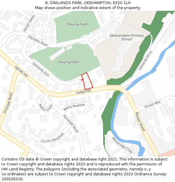 8, OAKLANDS PARK, OKEHAMPTON, EX20 1LN: Location map and indicative extent of plot