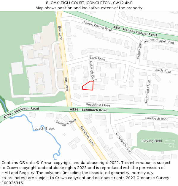 8, OAKLEIGH COURT, CONGLETON, CW12 4NP: Location map and indicative extent of plot