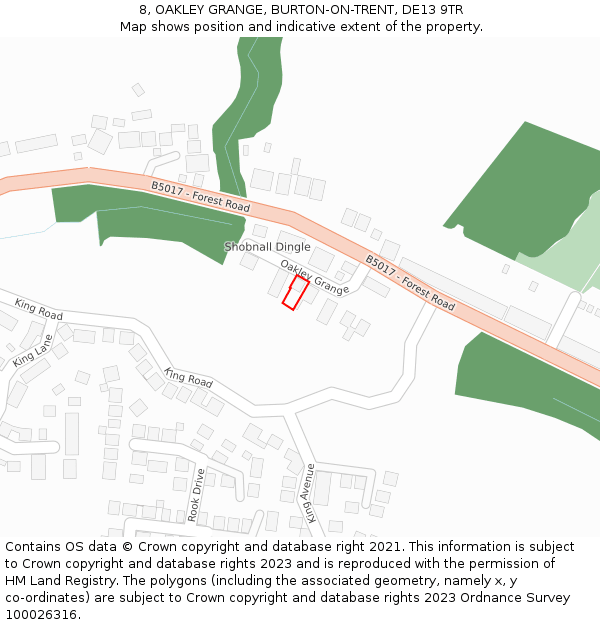 8, OAKLEY GRANGE, BURTON-ON-TRENT, DE13 9TR: Location map and indicative extent of plot