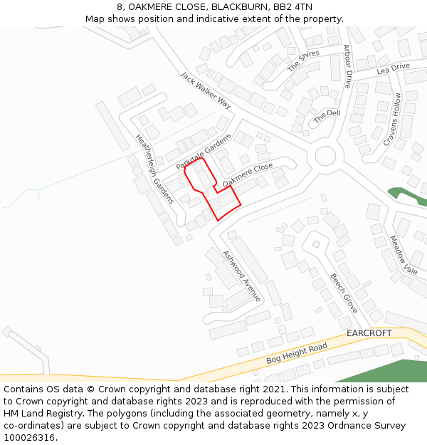 8, OAKMERE CLOSE, BLACKBURN, BB2 4TN: Location map and indicative extent of plot