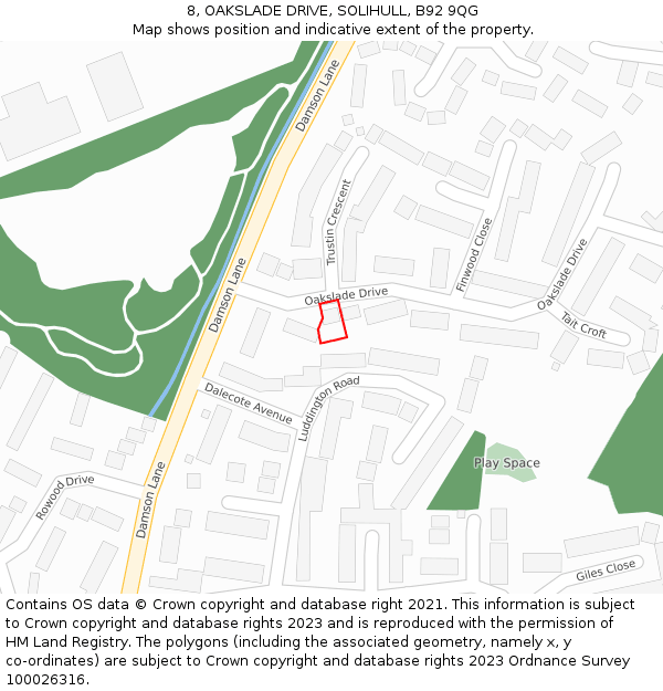 8, OAKSLADE DRIVE, SOLIHULL, B92 9QG: Location map and indicative extent of plot