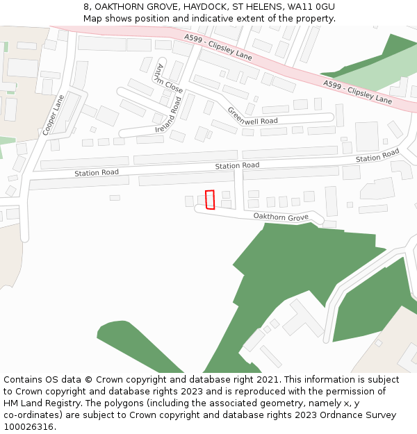8, OAKTHORN GROVE, HAYDOCK, ST HELENS, WA11 0GU: Location map and indicative extent of plot