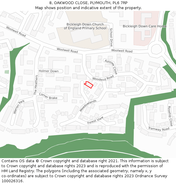 8, OAKWOOD CLOSE, PLYMOUTH, PL6 7RP: Location map and indicative extent of plot