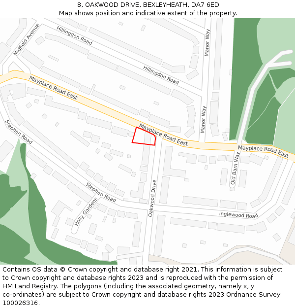 8, OAKWOOD DRIVE, BEXLEYHEATH, DA7 6ED: Location map and indicative extent of plot