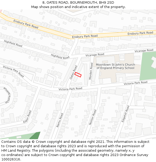 8, OATES ROAD, BOURNEMOUTH, BH9 2SD: Location map and indicative extent of plot