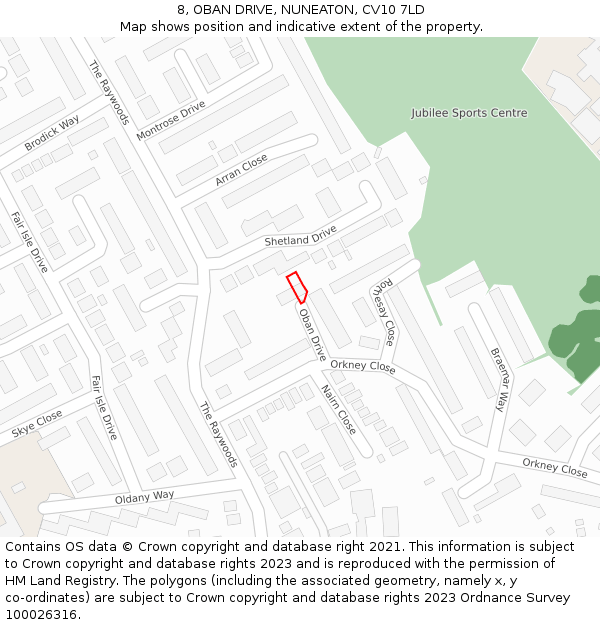 8, OBAN DRIVE, NUNEATON, CV10 7LD: Location map and indicative extent of plot