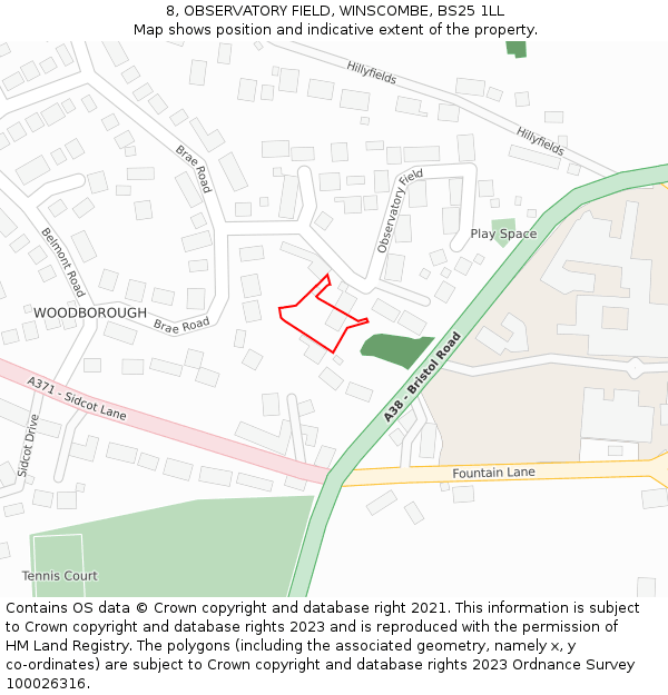 8, OBSERVATORY FIELD, WINSCOMBE, BS25 1LL: Location map and indicative extent of plot