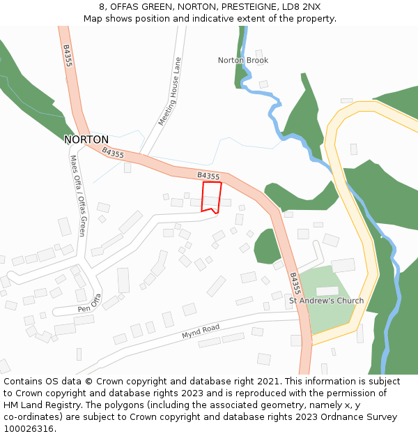 8, OFFAS GREEN, NORTON, PRESTEIGNE, LD8 2NX: Location map and indicative extent of plot