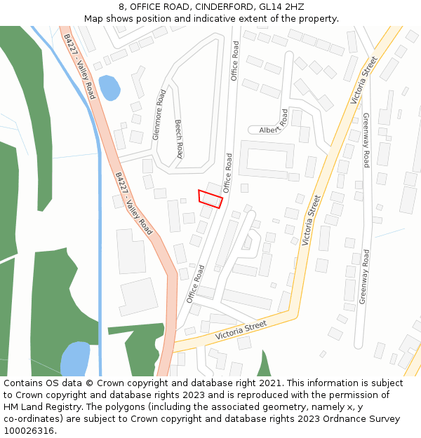 8, OFFICE ROAD, CINDERFORD, GL14 2HZ: Location map and indicative extent of plot