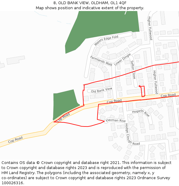 8, OLD BANK VIEW, OLDHAM, OL1 4QF: Location map and indicative extent of plot