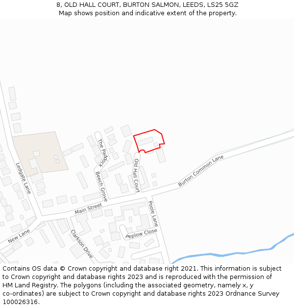 8, OLD HALL COURT, BURTON SALMON, LEEDS, LS25 5GZ: Location map and indicative extent of plot