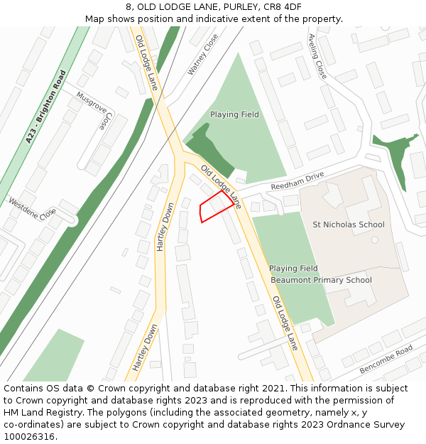 8, OLD LODGE LANE, PURLEY, CR8 4DF: Location map and indicative extent of plot