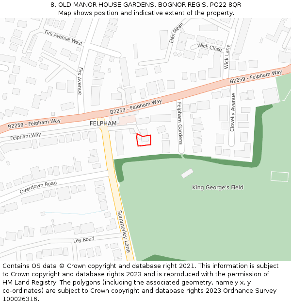 8, OLD MANOR HOUSE GARDENS, BOGNOR REGIS, PO22 8QR: Location map and indicative extent of plot