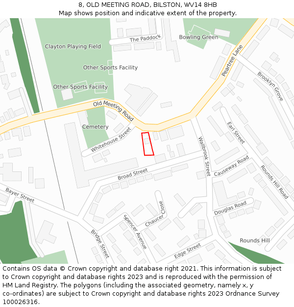 8, OLD MEETING ROAD, BILSTON, WV14 8HB: Location map and indicative extent of plot