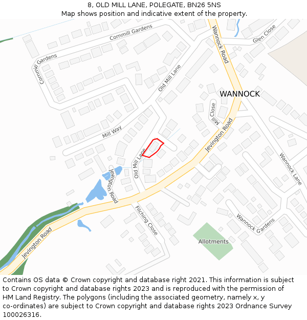 8, OLD MILL LANE, POLEGATE, BN26 5NS: Location map and indicative extent of plot