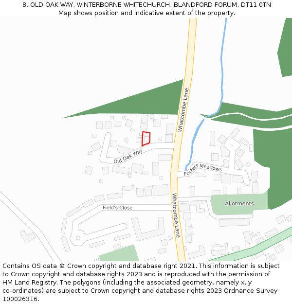 8, OLD OAK WAY, WINTERBORNE WHITECHURCH, BLANDFORD FORUM, DT11 0TN: Location map and indicative extent of plot